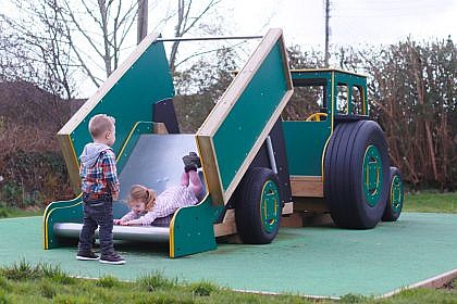 Children Playing on Trailer slide - stainless steel