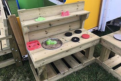 Mud Kitchen with Shelf, Hob, Mixing Bowl, Under Counter Storage